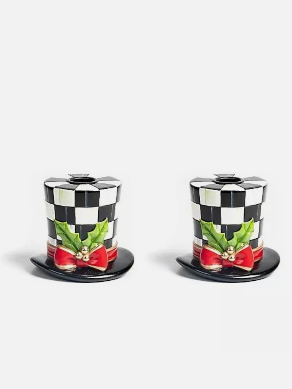 New MacKenzie-Childs Snowman Top Hat Candle Holder. Set Of 2